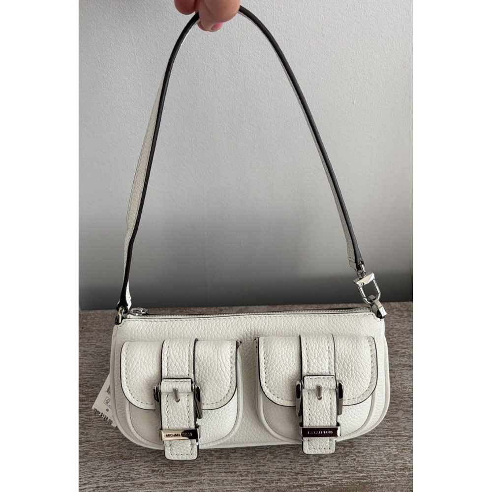 NEW Michael Kors Zoe Small Convertible Pouchette White Pebbled Leather Purse Bag - Picture 7 of 16